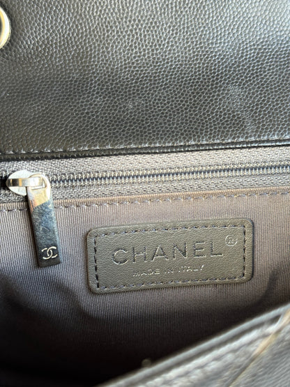 Pre-owned Chanel Marco Chevron Caviar Black Flap Bag