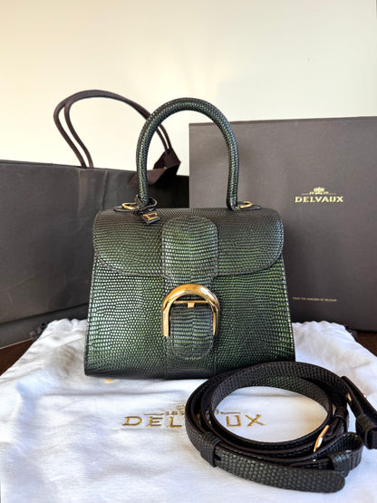Pre-owned Delvaux Brillant Mini Metallic Dark Green Lizard Bag