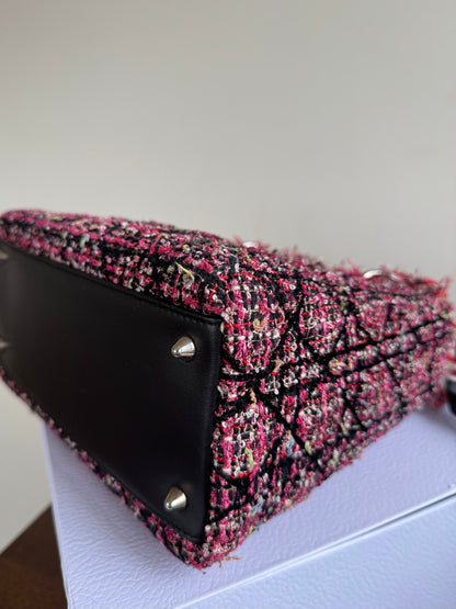 Pre-owned Dior Lady Dior Medium Black Pink Tweed Bag