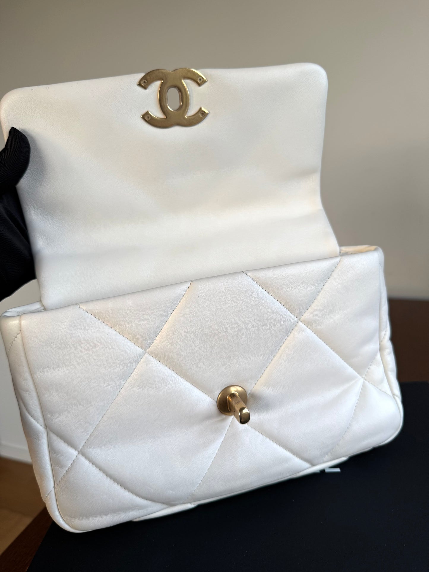 Pre-owned Chanel 19 Small White Lambskin Flap Bag