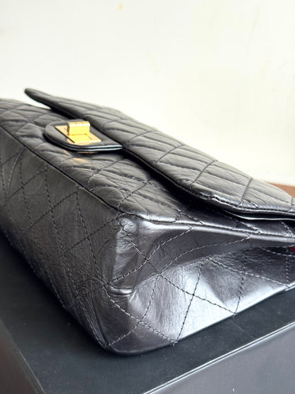 Pre-owned Chanel 2.55 Reissue Maxi 227 Black Calfskin Flap Bag