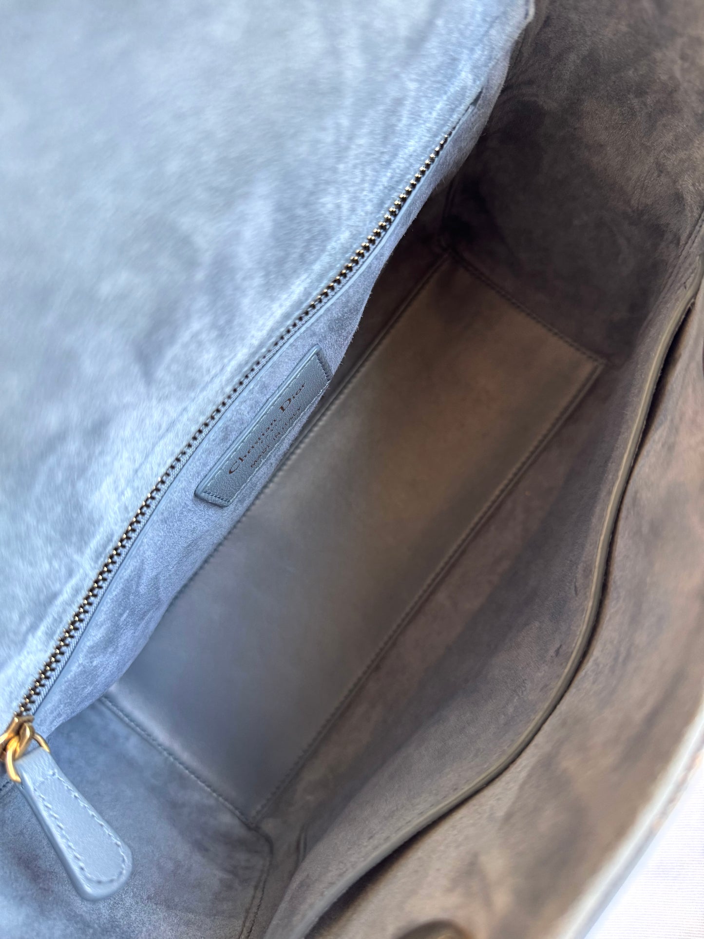 Pre-owned Dior Lady Dior Medium Grey Blue Embroidered Leather Bag