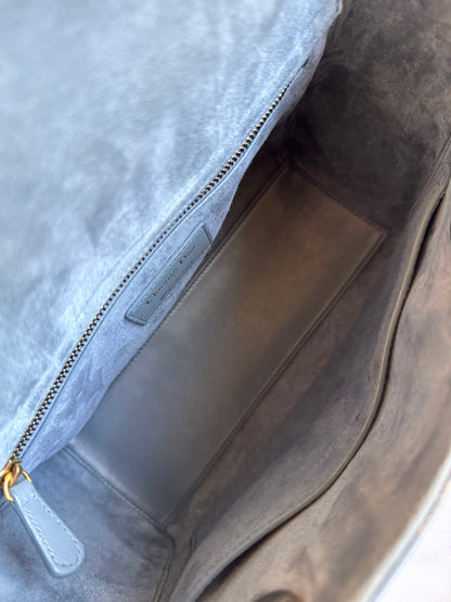 Pre-owned Dior Lady Dior Medium Grey Blue Embroidered Leather Bag
