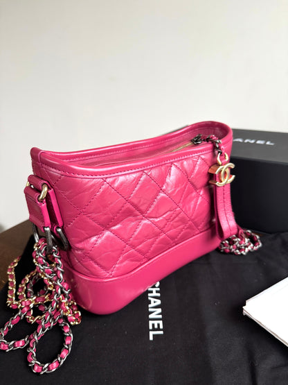 Pre-owned Chanel Gabrielle Small Pink Leather Hobo Bag