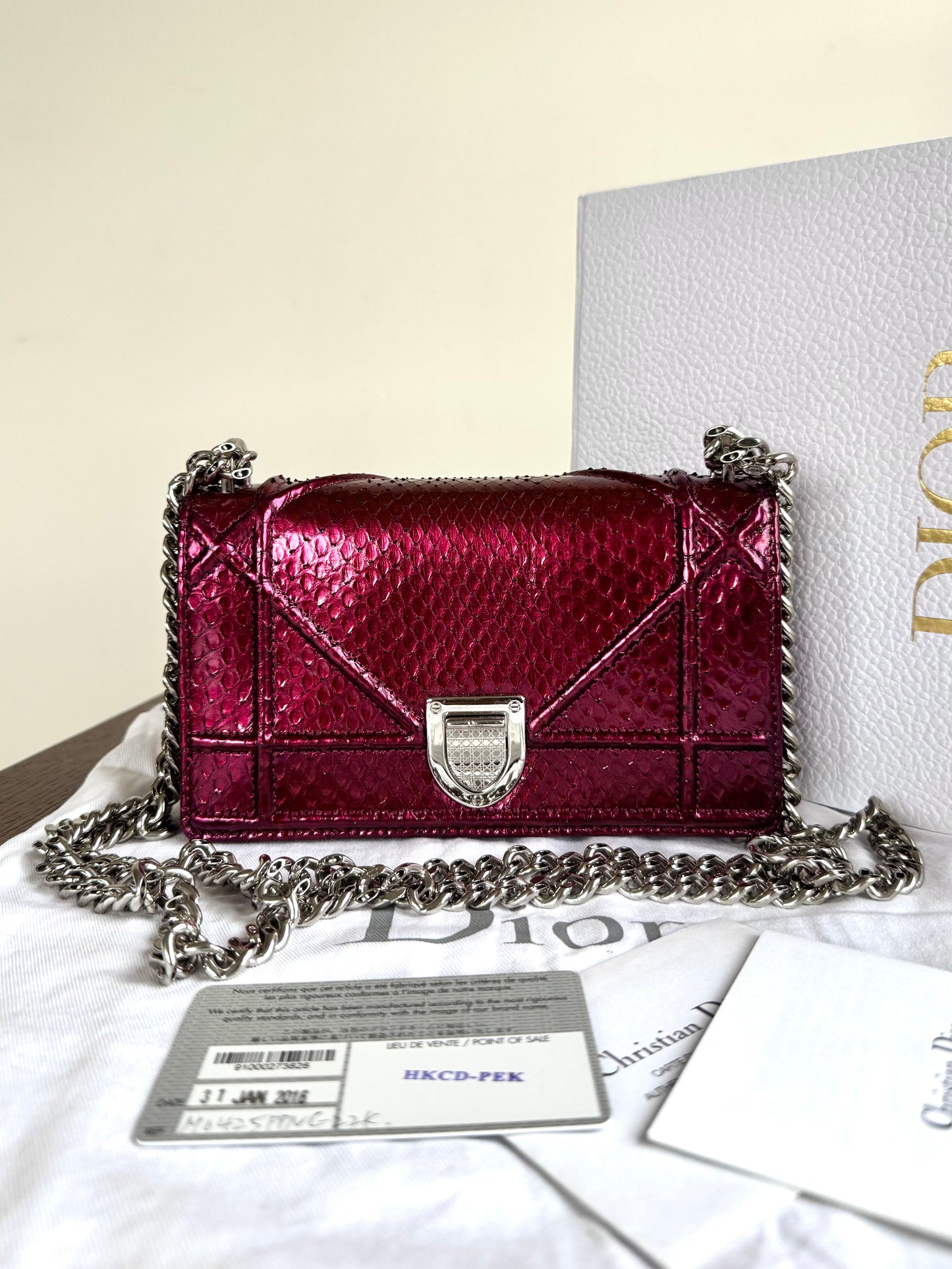 Pre-owned Dior Diorama Mini Metallic Rose Python Flap Bag