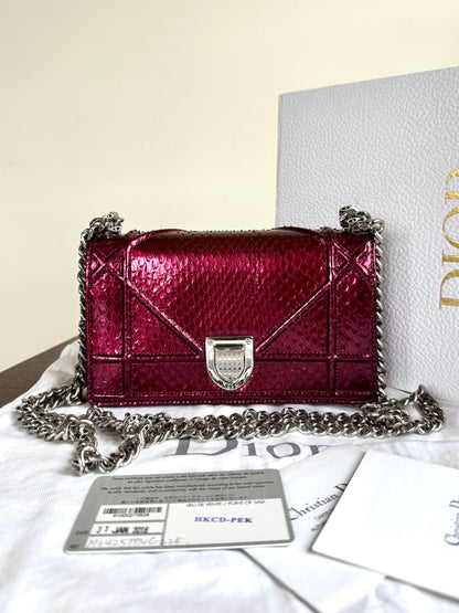 Pre-owned Dior Diorama Mini Metallic Rose Python Flap Bag