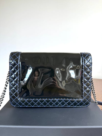 Pre-owned Chanel Boy WOC Black Patent Leather Flap Bag