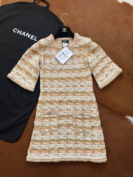 Pre-owned Chanel Paris-Cuba Caramello Tweed Dress
