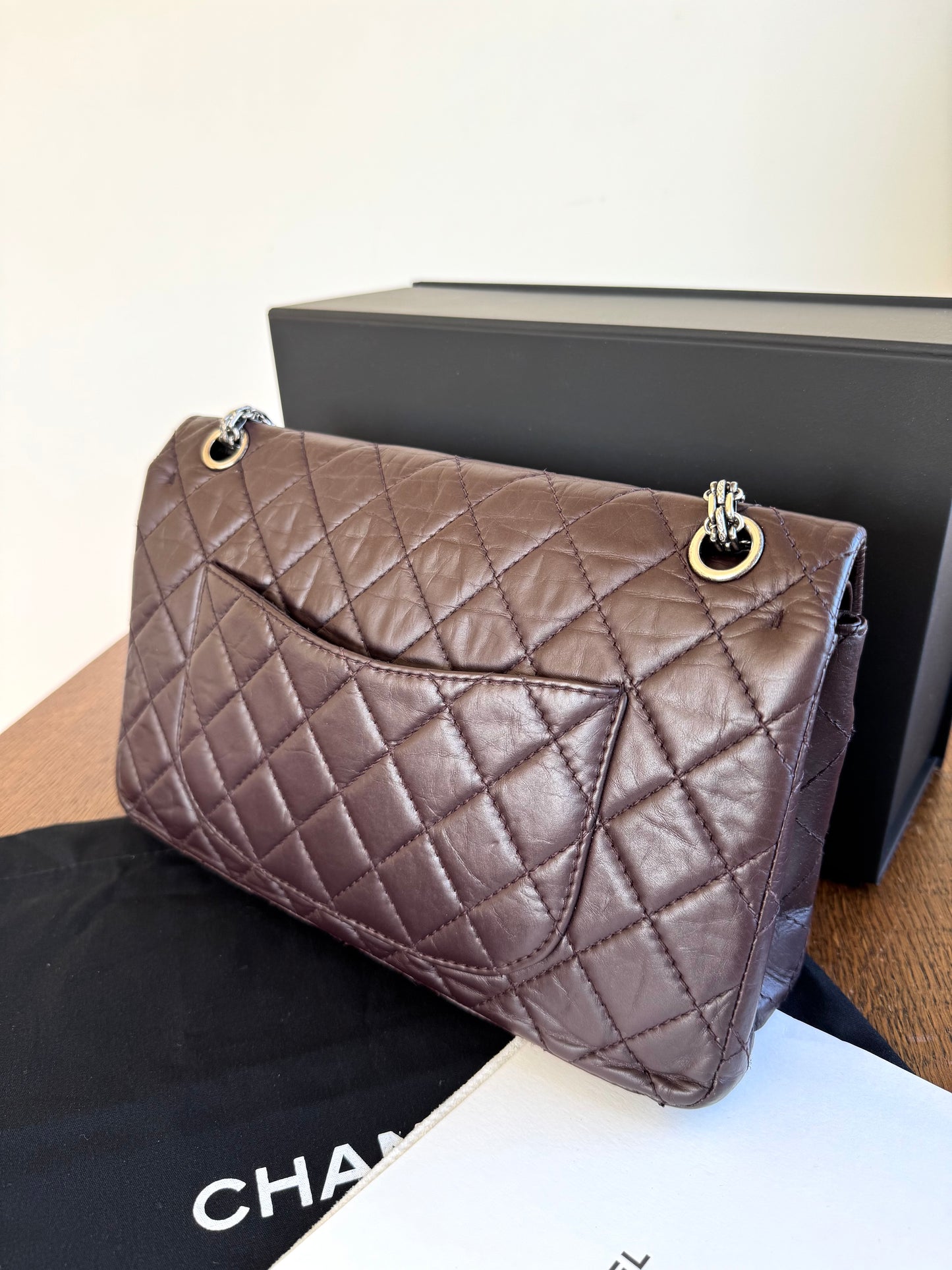 Pre-owned Chanel 2.55 Reissue Large 226 Dark Plum Brown Leather Flap Bag