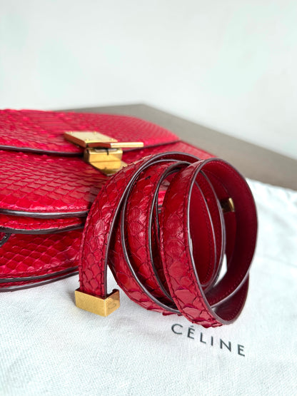 Pre-owned Céline Classic Box Medium Red Python Bag