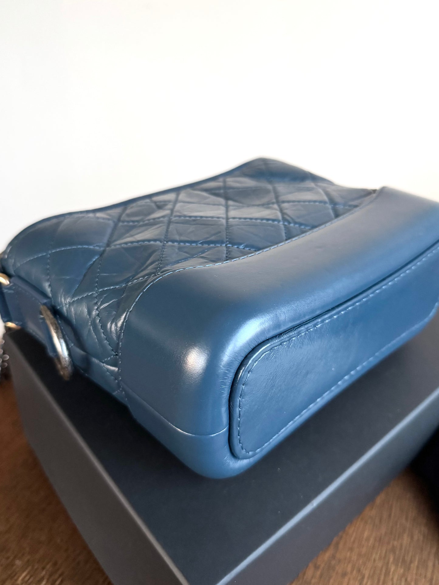 Pre-owned Chanel Gabrielle Small Marine Blue Leather Hobo Bag