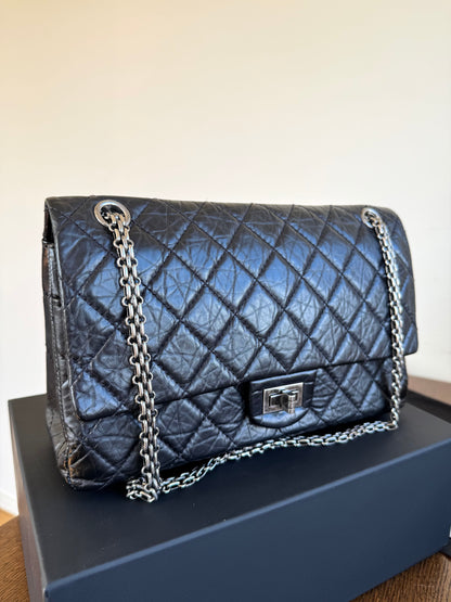 Pre-owned Chanel 2.55 Reissue Large 226 Black Calfskin Flap Bag