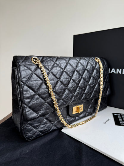 Pre-owned Chanel 2.55 Maxi 227 Black Leather Flap Bag