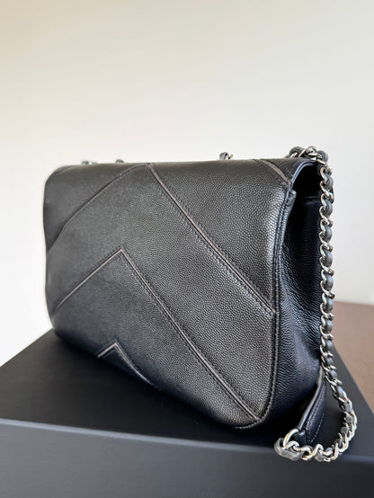 Pre-owned Chanel Marco Chevron Caviar Black Flap Bag