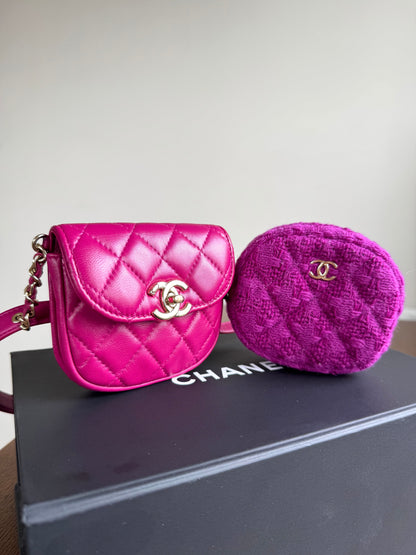 Pre-owned Chanel Multi-Pouching Leather Tweed Belt Waist Bag
