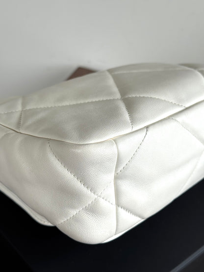 Pre-owned Chanel 19 Small Creamy White Lambskin Flap Bag