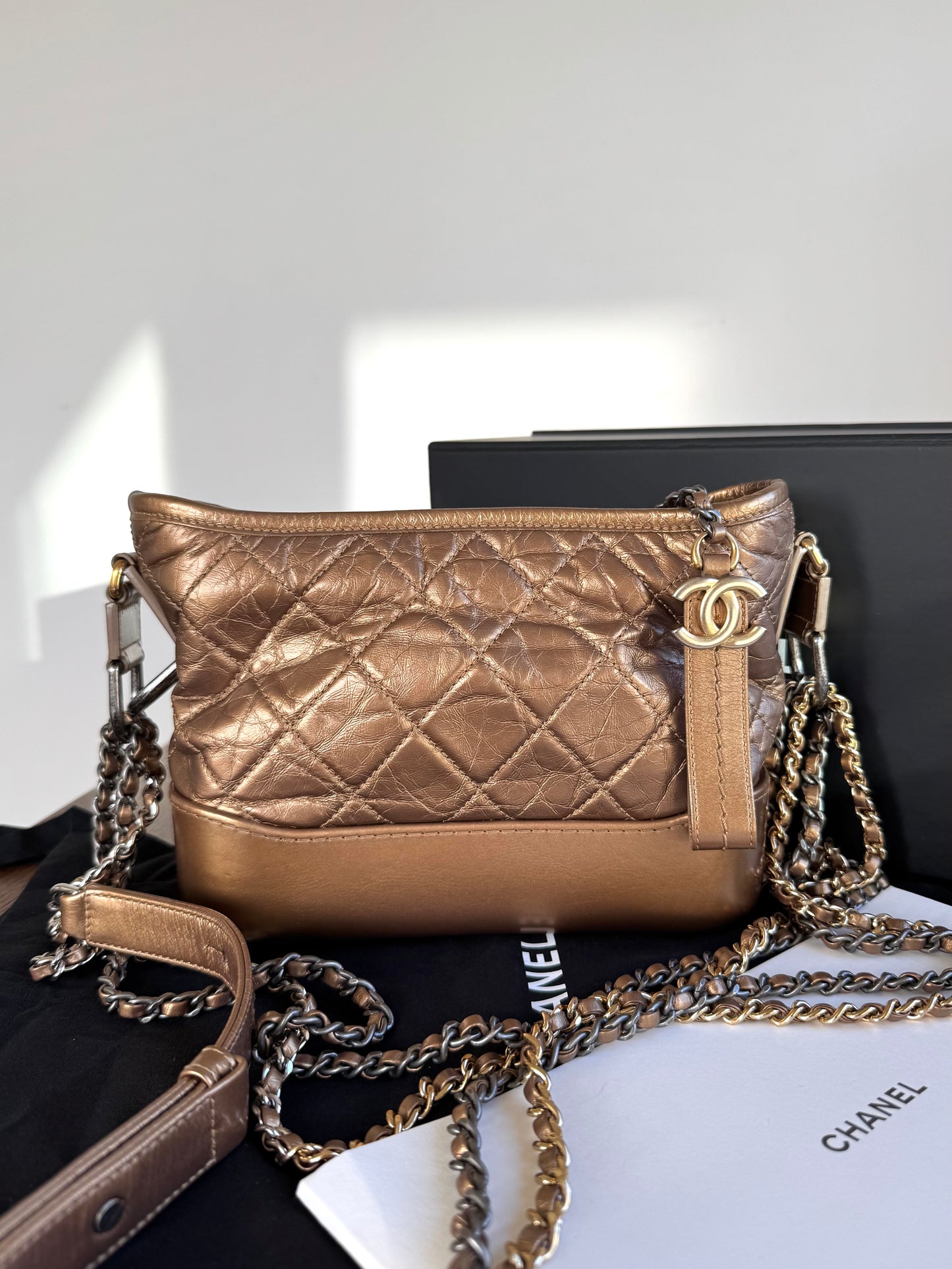 Pre-owned Chanel Gabrielle Small Bronze Leather Hobo Bag