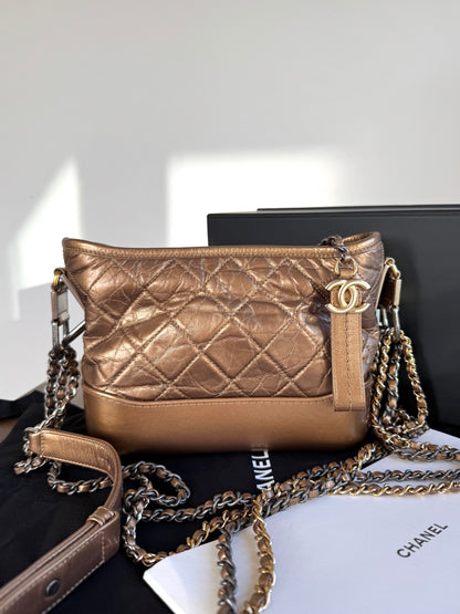 Pre-owned Chanel Gabrielle Small Bronze Leather Hobo Bag