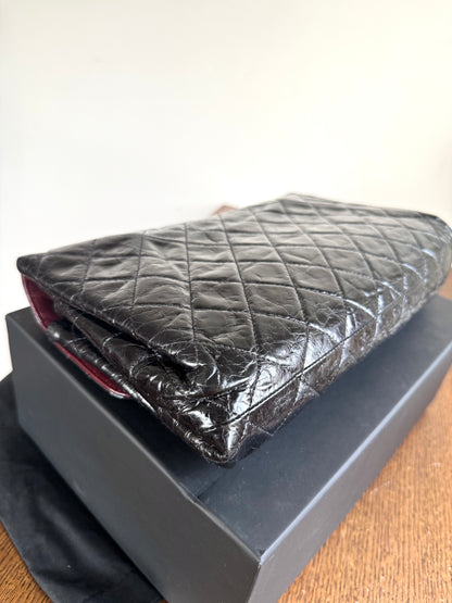 Pre-owned Chanel CC Black Waxed Leather Flap Bag