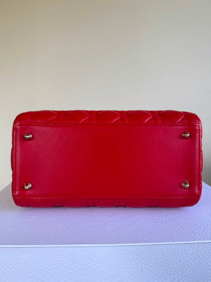 Pre-owned Dior Lady Dior Medium Red Lambskin Bag