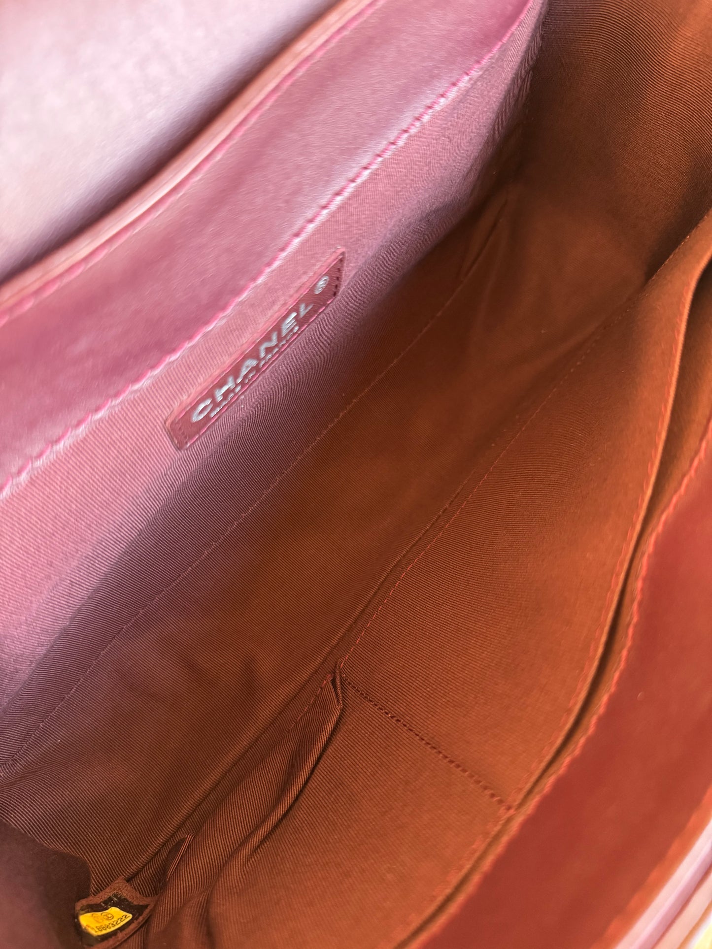 Pre-owned Chanel Boy Medium Burgundy Patent Leather Flap Bag