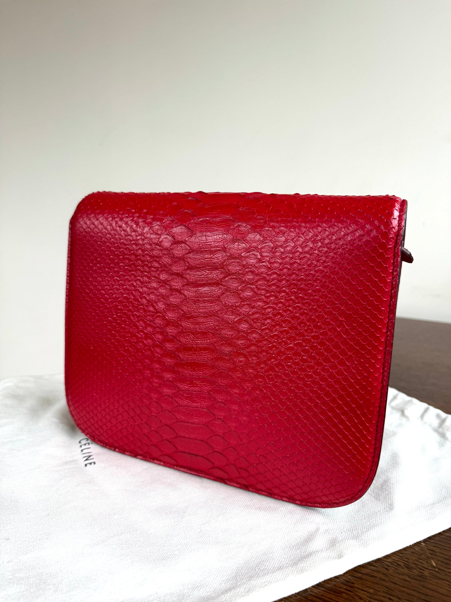 Pre-owned Céline Classic Box Medium Red Python Bag