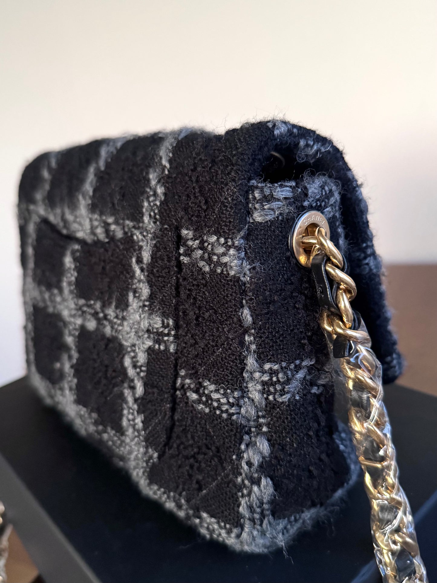 Pre-owned Chanel 19 Small Black Tweed Flap Bag