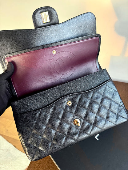 Pre-owned Chanel Timeless Classic Jumbo Black Caviar Flap Bag