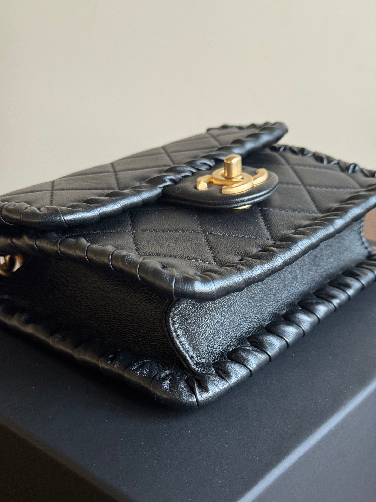 Pre-owned Chanel My Own Frame Small Black Leather Flap Bag