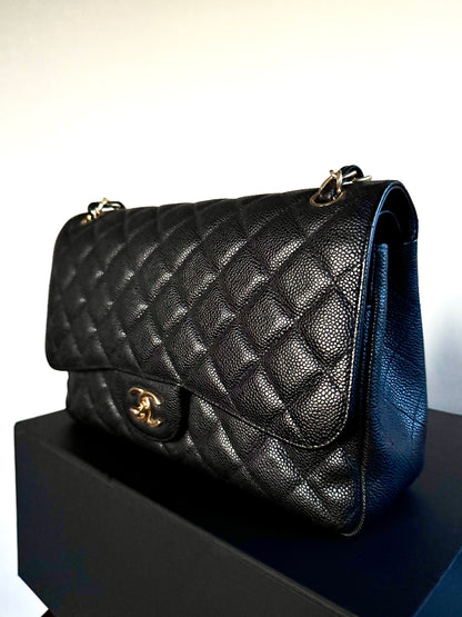 Pre-owned Chanel Timeless Classic Jumbo Black Caviar Flap Bag