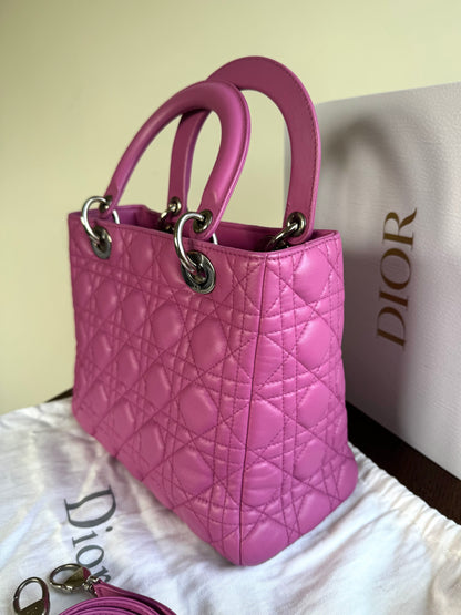 Pre-owned Dior Lady Dior Medium Pink Lambskin Bag