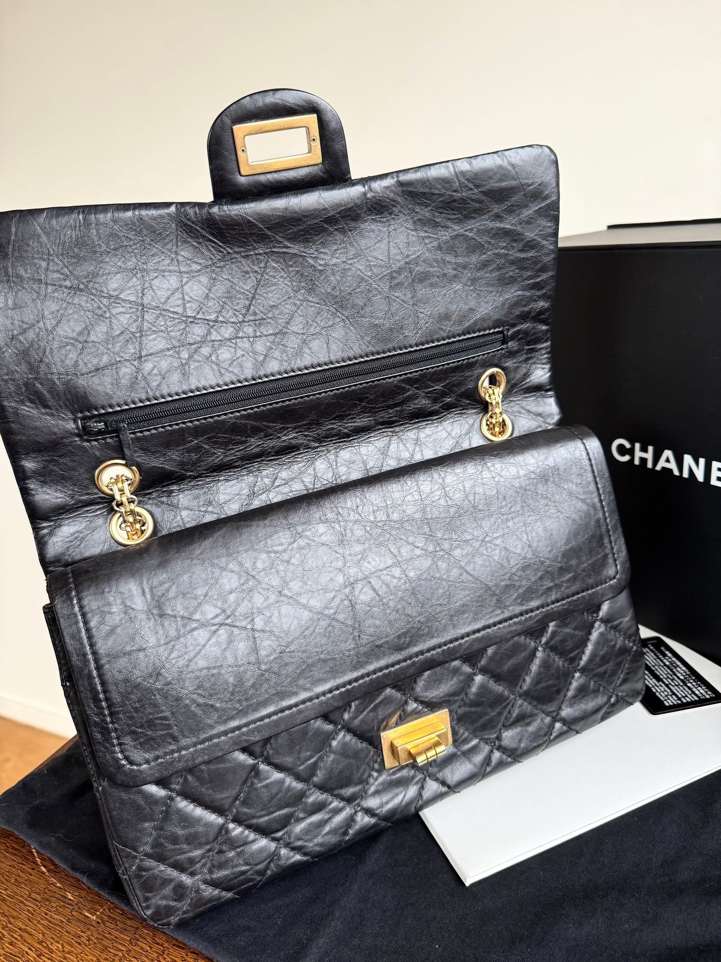 Pre-owned Chanel 2.55 Maxi 227 Black Leather Flap Bag