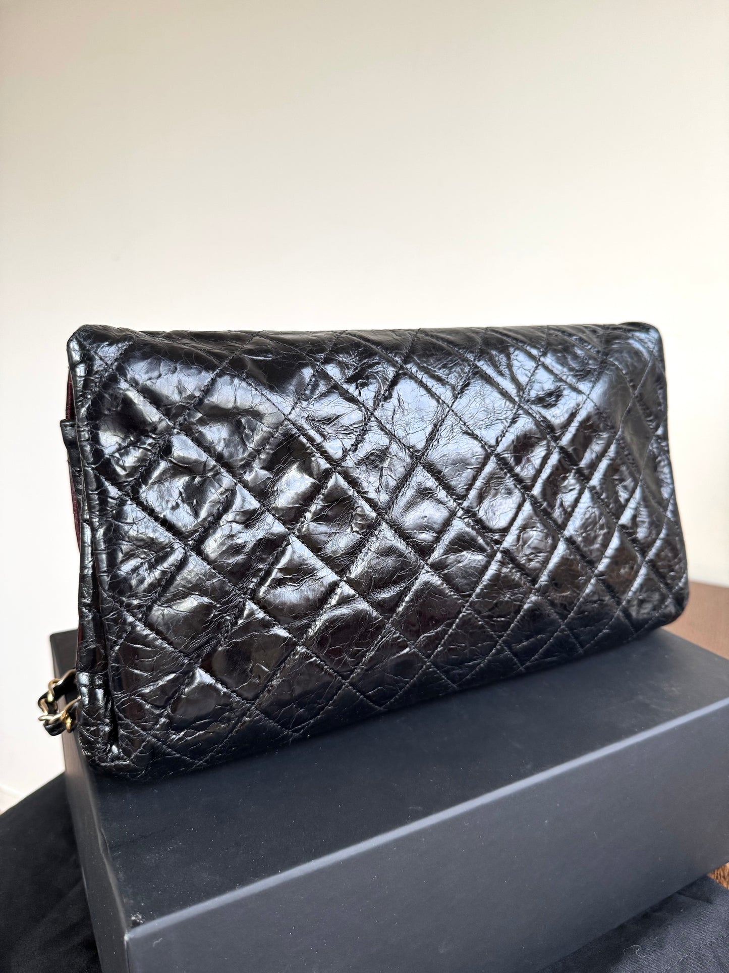 Pre-owned Chanel CC Black Waxed Leather Flap Bag