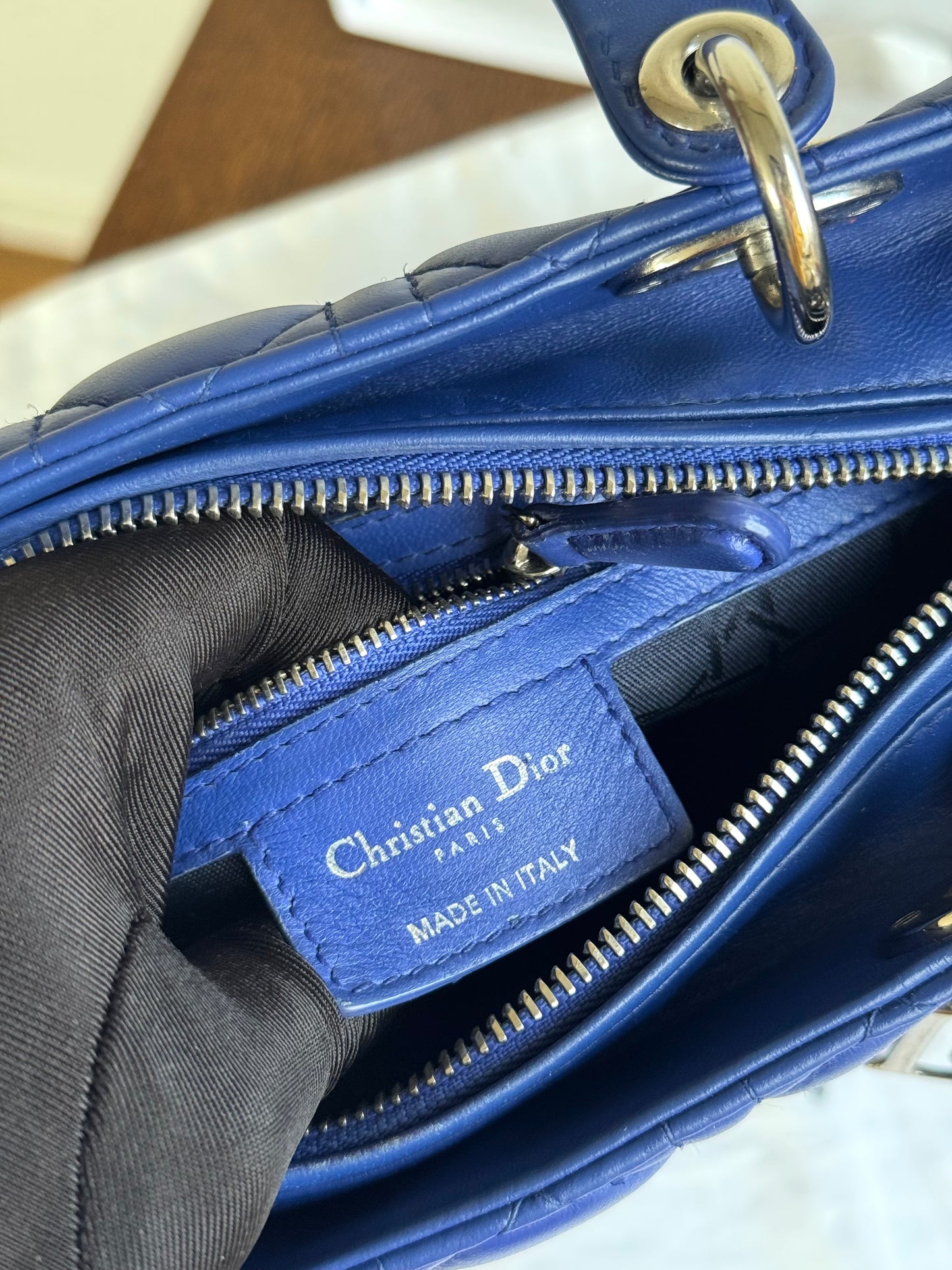 Pre-owned Dior Lady Dior Medium Blue Lambskin Bag