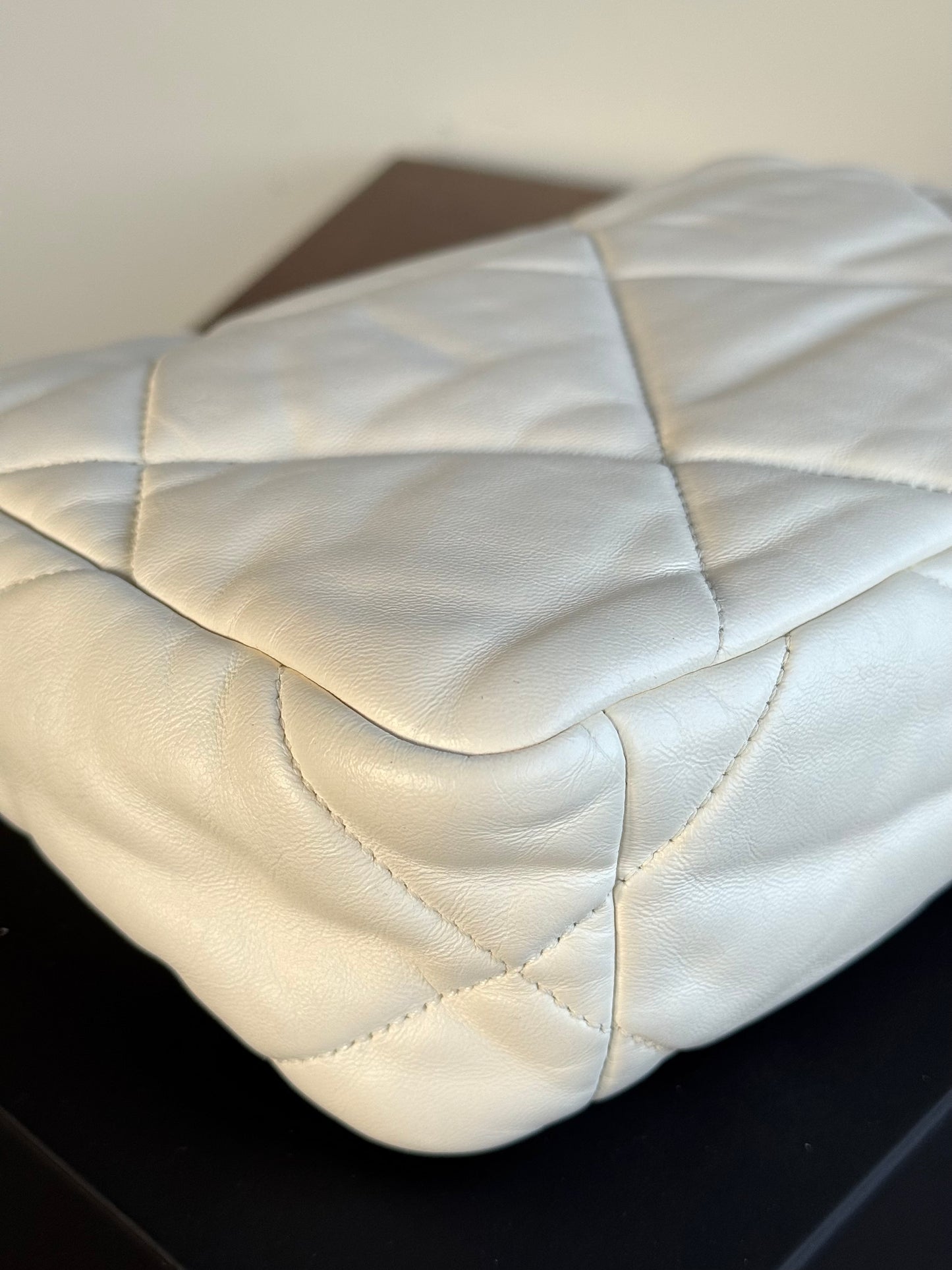 Pre-owned Chanel 19 Small White Lambskin Flap Bag