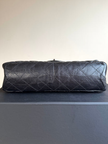 Pre-owned Chanel 2.55 Reissue Maxi 227 Black Calfskin Flap Bag