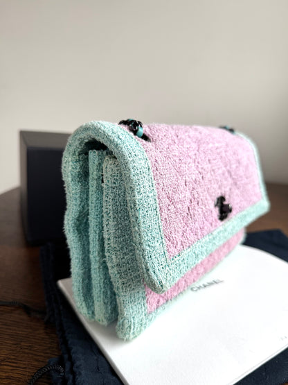 Pre-owned Chanel Pink Turquoise Tweed Flap Bag