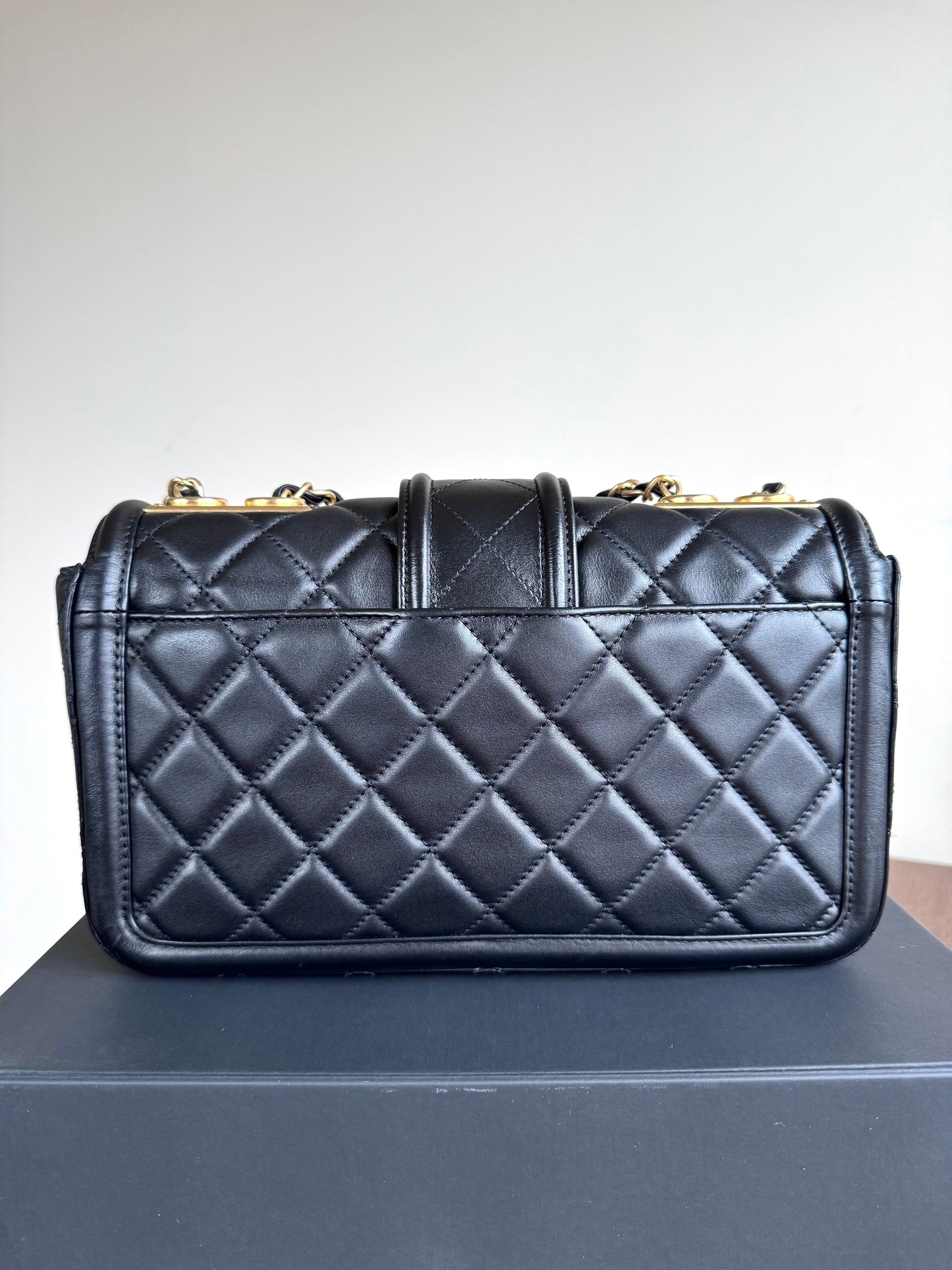 Pre-owned Chanel Elegant CC Medium Black Leather Flap Bag