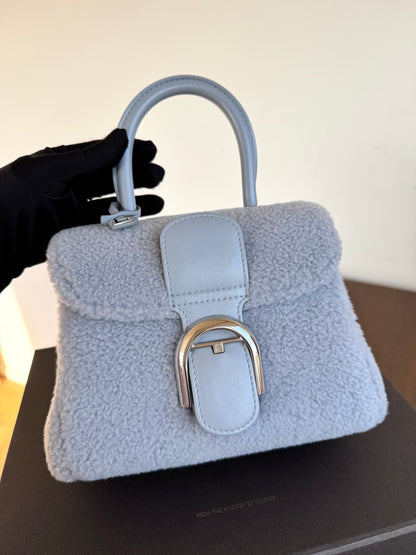 Pre-owned Delvaux Brillant Mini Sweet Cloud Teddy Ice Blue Wool Bag Limited Edition