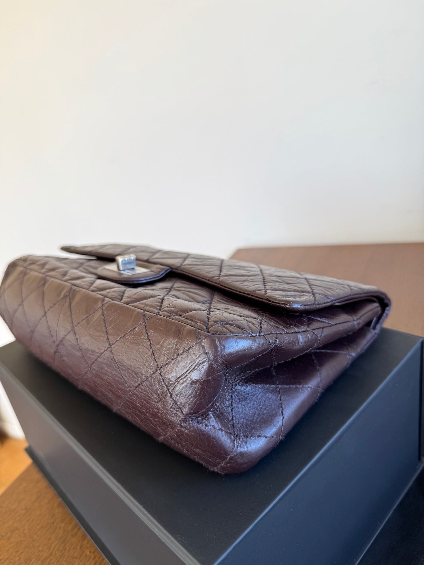 Pre-owned Chanel 2.55 Reissue Large 226 Dark Plum Brown Leather Flap Bag