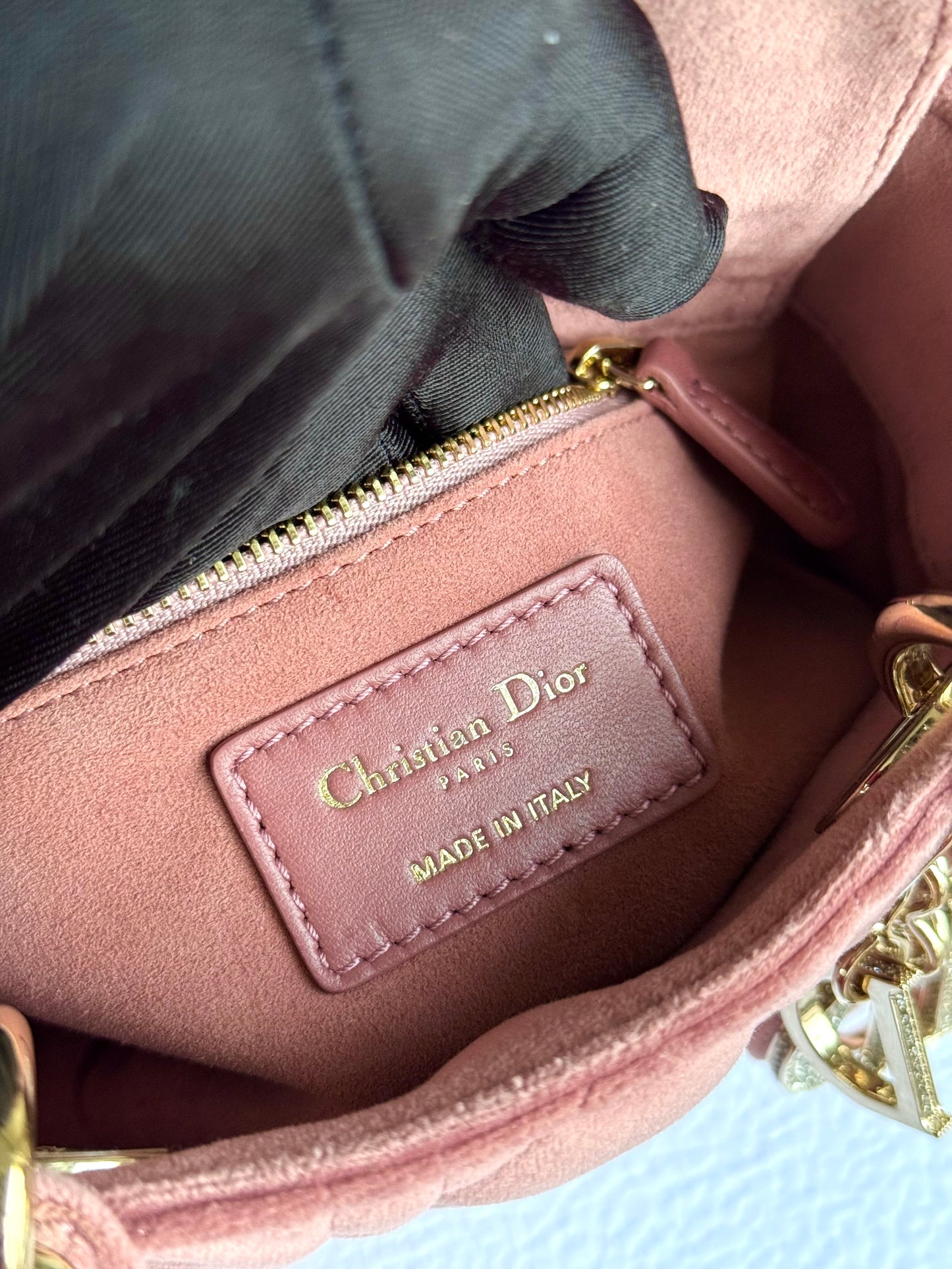 Pre-owned Dior Lady Dior Mini Crystal Dusty Rose Velvet Bag Limited Edition