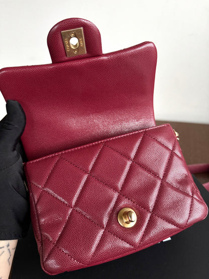 Pre-owned Chanel Twist Your Button Mini Burgundy CaviarFlap Bag