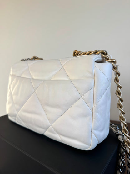 Pre-owned Chanel 19 Small White Lambskin Flap Bag
