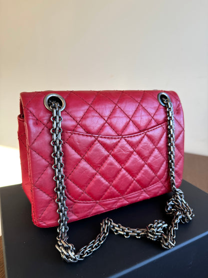 Pre-owned Chanel 2.55 Reissue Small 224 Red Leather Flap Bag