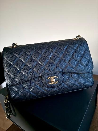 Pre-owned Chanel Timeless Classic Jumbo Black Caviar Flap Bag