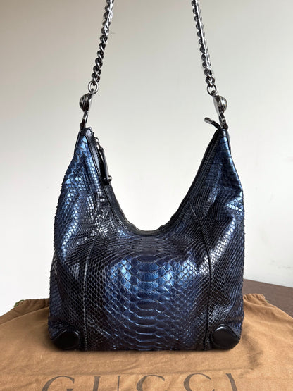 Pre-owned Gucci Galaxy Python Metallic Blue Hobo Bag
