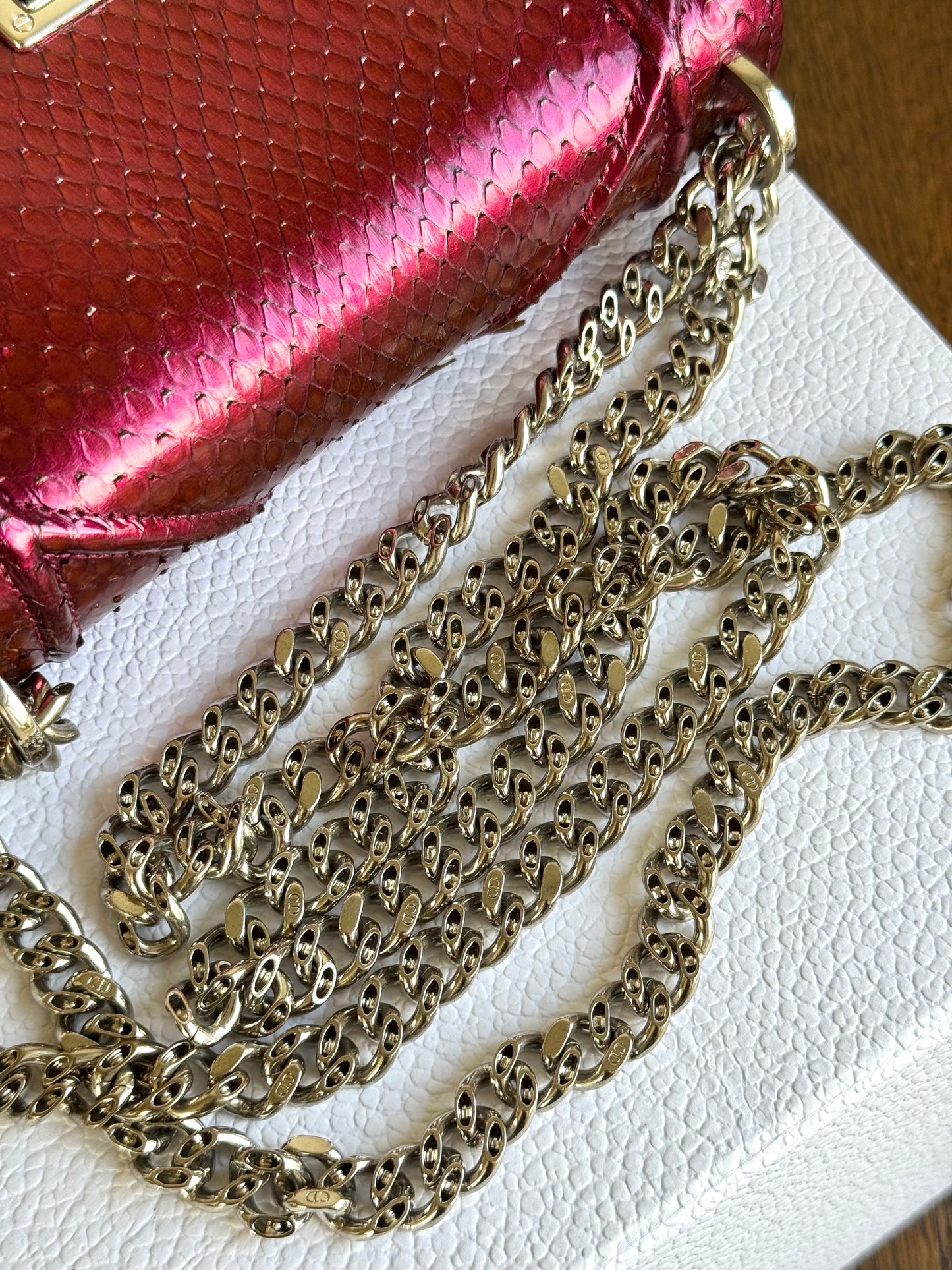 Pre-owned Dior Diorama Mini Metallic Rose Python Flap Bag