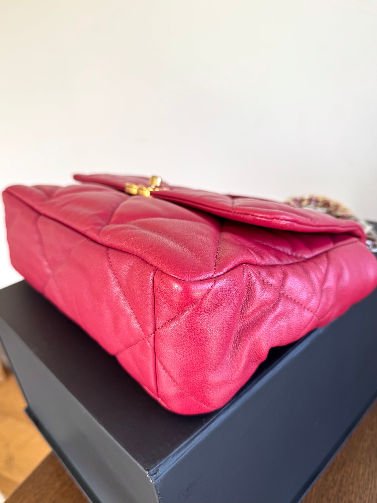 Pre-owned Chanel 19 Large Red Lambskin Flap Bag