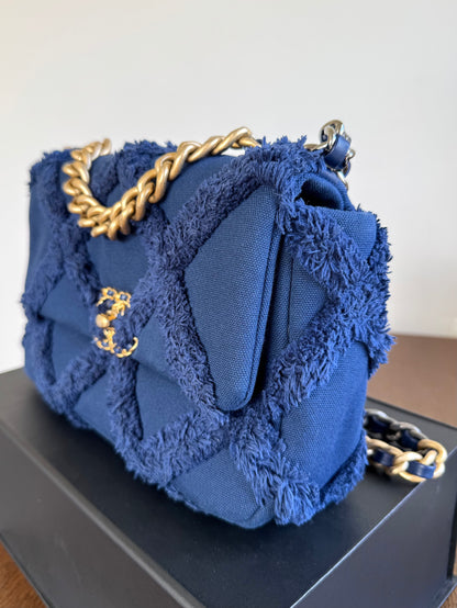 Pre-owned Chanel 19 Small Blue Canvas Flap Bag