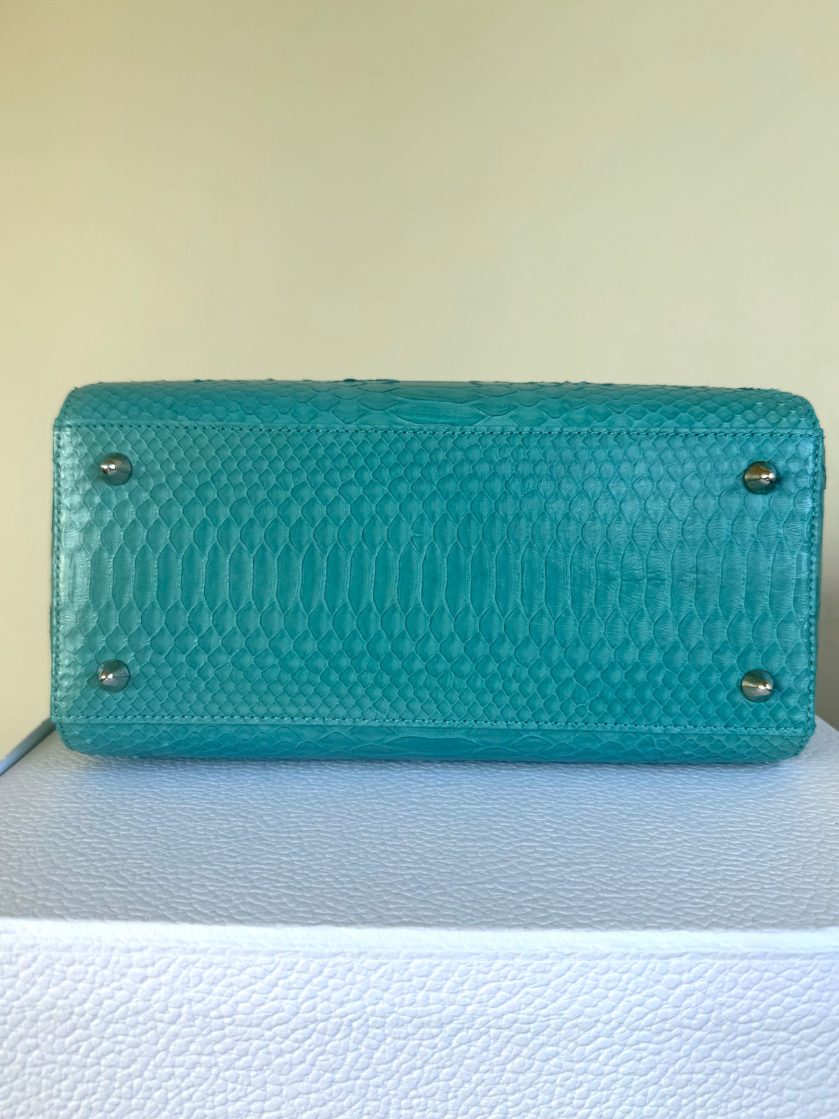 Pre-owned Dior Lady Dior Medium Tiffany Blue Python Bag